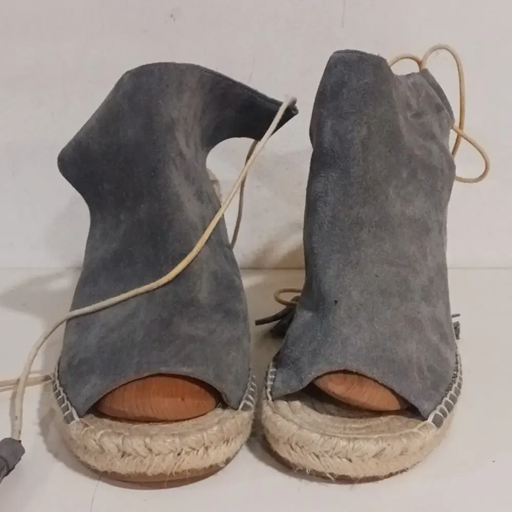 Bettye Blue Suede Ankle Tie Womans Espadrilles sz 8